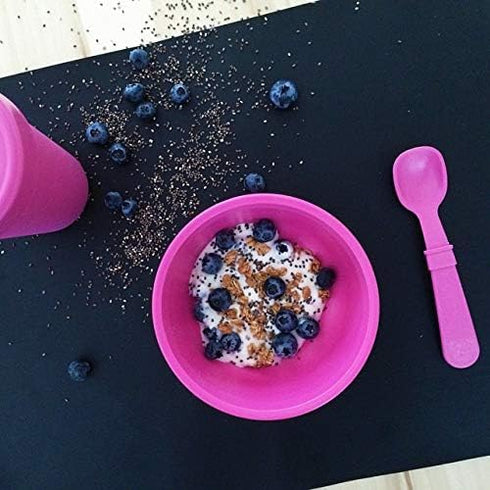 Re-Play Made in USA Toddler Dinnerware Set - 10 oz. Open Cup, 7" Flat Plate, 12 Oz. Bowl, Rounded Tip Fork and Deep Scoop Spoon - Dishwasher/Micro...