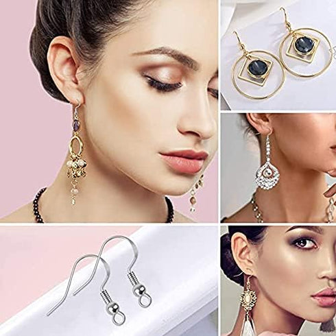 Hypoallergenic Earring Hooks,300 PCS Earring Making Kit, Silver Earring Hooks for Jewelry Making(100 Earring Fish Hooks,100 Earring Backs Rubber,1...