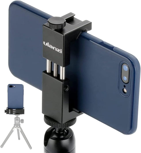 ULANZI ST-02S Aluminum Phone Tripod Mount w Cold Shoe Mount, Support Vertical and Horizontal, Universal Metal Adjustable Clamp for iPhone 12 11 Pr...