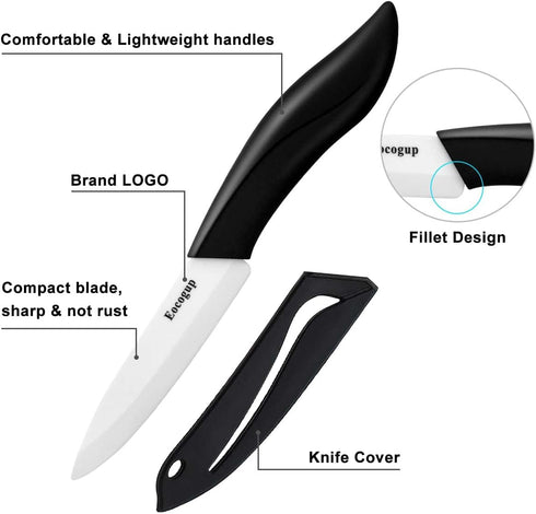 Paring Knife, Large Handle and Super Sharp Ceramic Knife Blade of 4 Inch,Rust Proof Stain Resistant,ABS Handle(Black)....