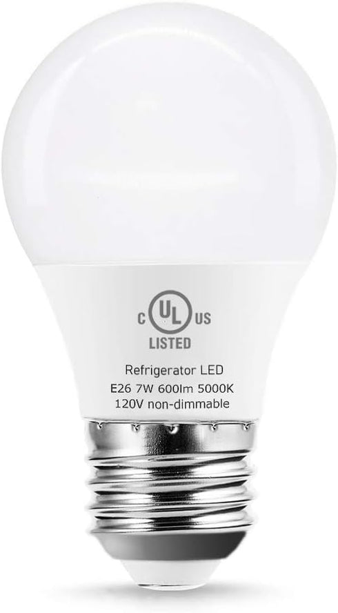 YukiHalu, A15 Appliance Light Bulb, 60W Equivalent for Range Hood/Refrigerator Light Bulb/Ceiling Fan Light, 600 Lumens 7W 120V 5000K Daylight E26...