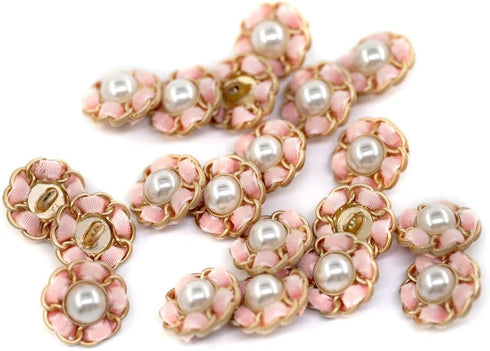 Faux Pearl Sewing Shank Buttons Hollow Edge Pink Velvet Interweave Metal Base 20 Pcs - 18mm, 23/32"...