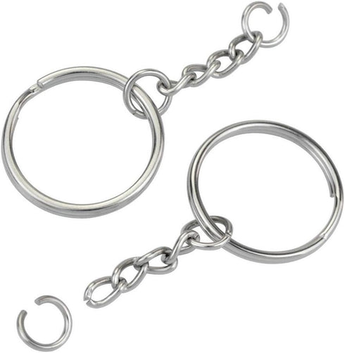 50PCS Split Key Ring with Chain 1 inch and Jump Rings, Silver Color Metal Split Key Chain Ring Parts with Open Jump Ring and Connector....