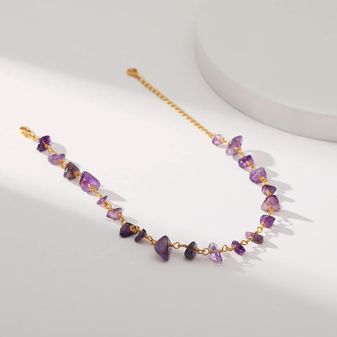Gold Ankle Bracelets for Women,Purple Crystal Anklet Bracelet,Healing Stone Anklet Bracelet,Adjustable Summer Beach Foot Jewelry Gifts for Women...