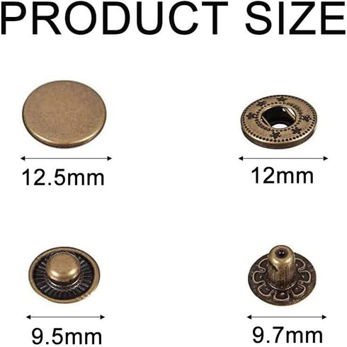 24 Sets Heavy Duty Leather Snap Fasteners Kit, BetterJonny 12.5mm Metal Snap Buttons Press Studs Leather Rivets Snaps with 4 Setter Tools for Clot...