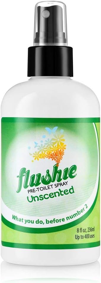 Flushie Pre-Toilet Spray 8-Ounce Bottle, Bathroom Deodorizer Perfect for Travel 8oz 1 Pack (Unscented, 1 Pack)...