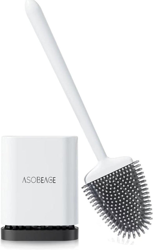 ASOBEAGE Deep Cleaner Toilet Brush: Silicone Toilet Brush with No-Slip Long Plastic Handle and Flexible Bristles, Quick Drying Holder Set for Toil...