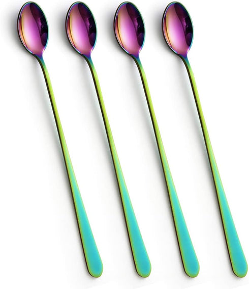 IQCWOOD Long Handle Iced Tea Spoons, Coffee Stirrers, 9-Inch Coffee Spoons, Rainbow Stainless Steel Ice Tea Spoons Stirrers Spoons Ice Cream Spoon...