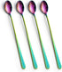 IQCWOOD Long Handle Iced Tea Spoons, Coffee Stirrers, 9-Inch Coffee Spoons, Rainbow Stainless Steel Ice Tea Spoons Stirrers Spoons Ice Cream Spoon...