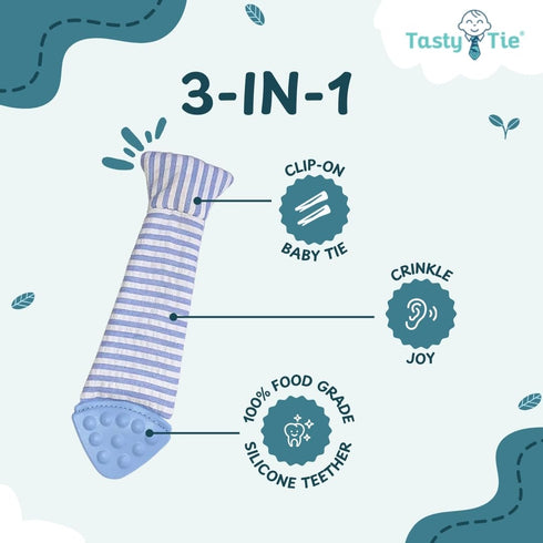 Tasty Tie Teething Tie, 3-in-1 Clip-on Baby Tie Crinkle Toy & Silicone Teether for 3-6-9-12-18 Month Babies | GOTS Certified Organic Cotton | Uniq...