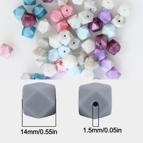 50 Pieces Silicone Beads, BetterJonny 10 Colors Loose Beads with Storage Box 14mm Sweet Colors Hexagon Beads Marble Printed Silicone Loose Beads f...