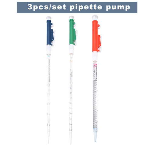 ONiLAB Pipette Pump?Set of 3 Lab Pipettes, 2ml Blue, 10ml Green, 25ml Red, Fit Plastic or Glass Pipettes...
