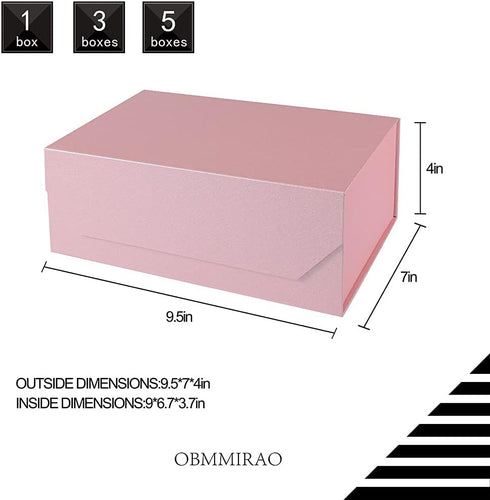 Upgrade 1PCS Pink Gift Box 9.5x7x4 Inches, Sturdy Gift Box with Lid for Gift Packaging, Foldable Magnetic Closure Storage Boxes, Bridesmaid propos...