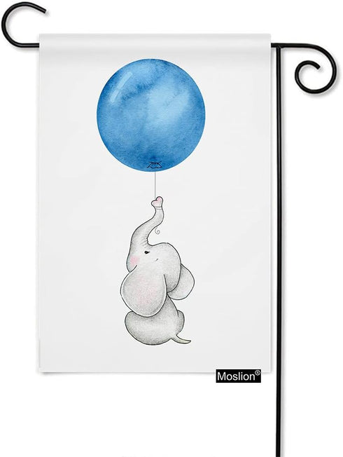 Moslion Elephant Garden Flag Vertical Double Sided Cute Animal Grey Baby Elephants with Blue Balloon House Flags Home Burlap Banners 12.5x18 Inch ...
