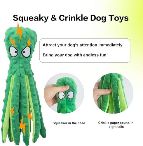G&P Dog Squeaky Toys Octopus - No Stuffing Crinkle Plush Dog Toys for Puppy Teething, Durable Interactive Chew Toys for Small, Medium and Large Do...