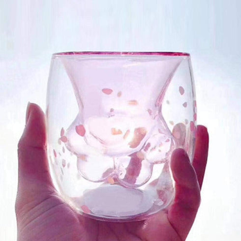 WubbaLubba Coffee Mug Sakura Double Wall Glass Cup Cat Claw Cup Heat-resistant Handmade Creative Milk Mug Tea Whiskey Cup...