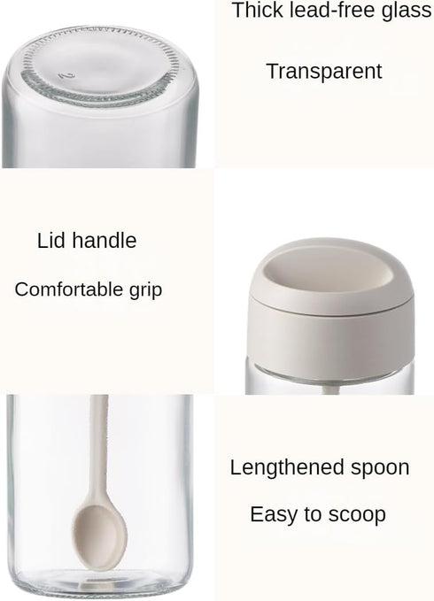 Spice jars 2 Piece, with airtight Lid and Spoon Glass Condiment Pot,8.8oz sugar and salt container,for Kitchen Counter Keeping Sugar,Salts,Spice,S...