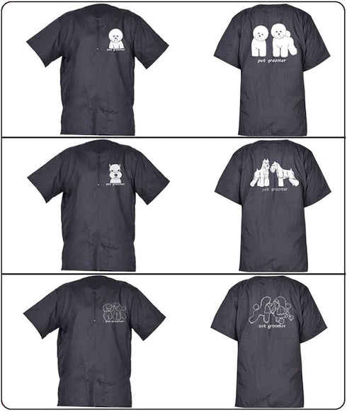 Short Sleeves Pet Grooming Smock with Zipper Dog Grooming Work Clothes with 2 Pockets Pet Grooming Shirt Dog Grooming Workwear for Pet Shop Men Wo...