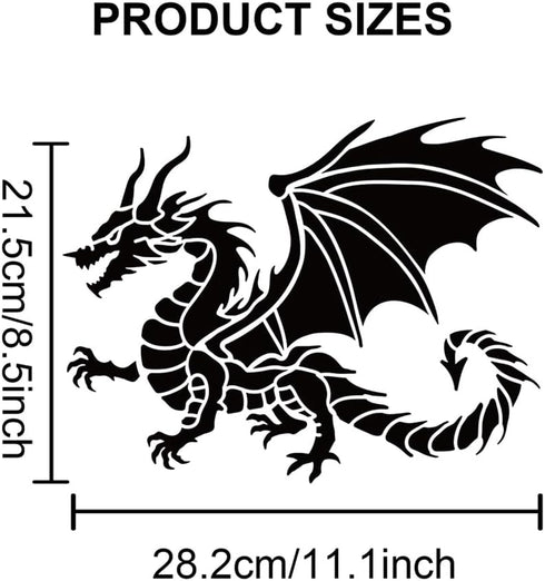 Medieval Dragon Stencil Flying Dragon Stencil 11.8×11.8inch with Paint Brush Ancient Dragon Template Reusable DIY Dragon Crafts and Decor on Wood ...