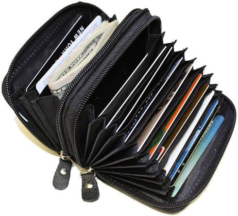 Marshal Genuine Leather Credit Card Holder Wallet Accordion Double Zipper with Id window...