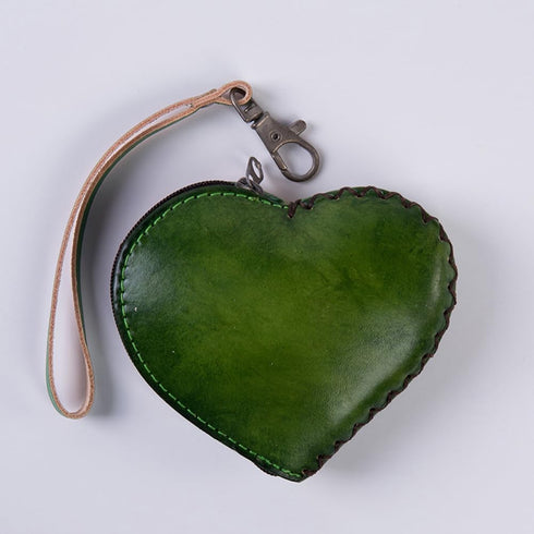 1 Pcs Leather Zipper Coin Purse Heart Shaped Wallet, Wrist Bag,Hand Bag,Coin Organizer, Change Holder,Card Case, Mini Leather Zipper Storage Bag f...