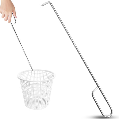 Pool Skimmer Basket Hook Tool, Stainless Steel pool Skimmer Hook Extended Knee Protection Skimmer Basket Handle for Cleaning Swimming Pool Debris ...