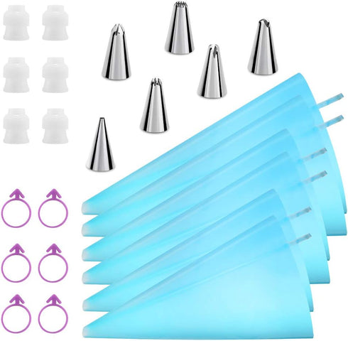 Reusable Piping Bags and Tips Set, Cake Decorating Tools with Icing Pastry Bags, Icing Bags Tips, Couplers and Frosting Bags Ties for Cookie Cupca...