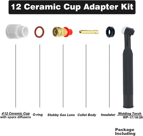 #12 Ceramic Cup White TIG Welding Cup fit Torch WP 9/20/25 Series with 3/32” Diffuser 3pk (HCZ-WST-40062+40063-6)...