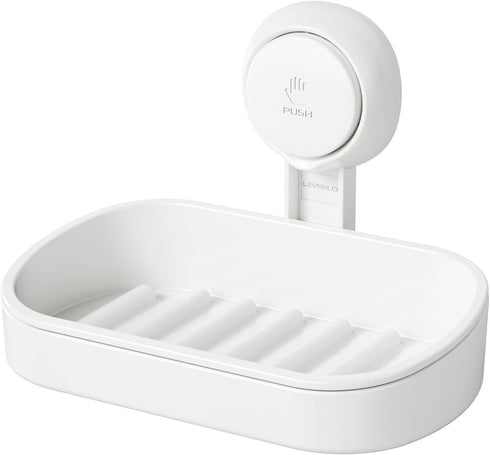 LEVERLOC Soap Dish Holder for Shower Suction Cup Wall Mounted Self Draining NO-Drilling Removable Bar Soap Sponge Holder for Bathroom Bathtub Kitc...