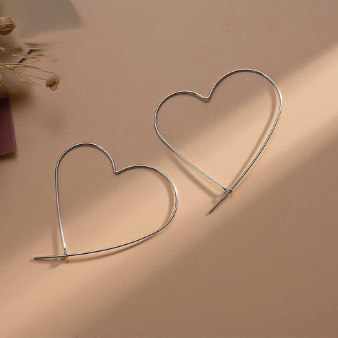 925 Sterling Silver Big Large Heart Hoop Earrings Threader Earrings for Women Thin Wire Lightweight 50mm for Women...