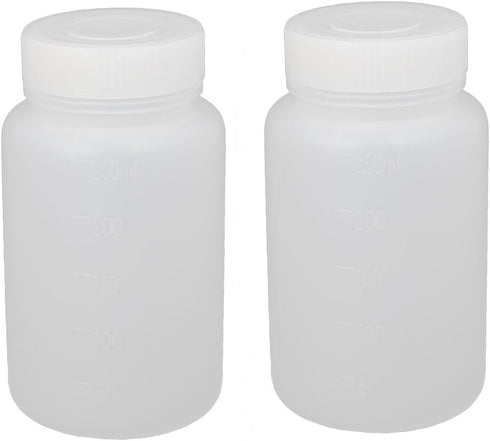 uxcell 2Pcs 250ml Plastic Wide Mouth Laboratory Reagent Bottle Sample Sealling Bottle White...