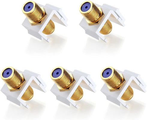 TNP Coaxial F Connector RG-6 Keystone Jack Insert (5 Pack) Snap in Adapter Port Female Gold Plated Digital Coax Inline Coupler for Wall Plate Outl...