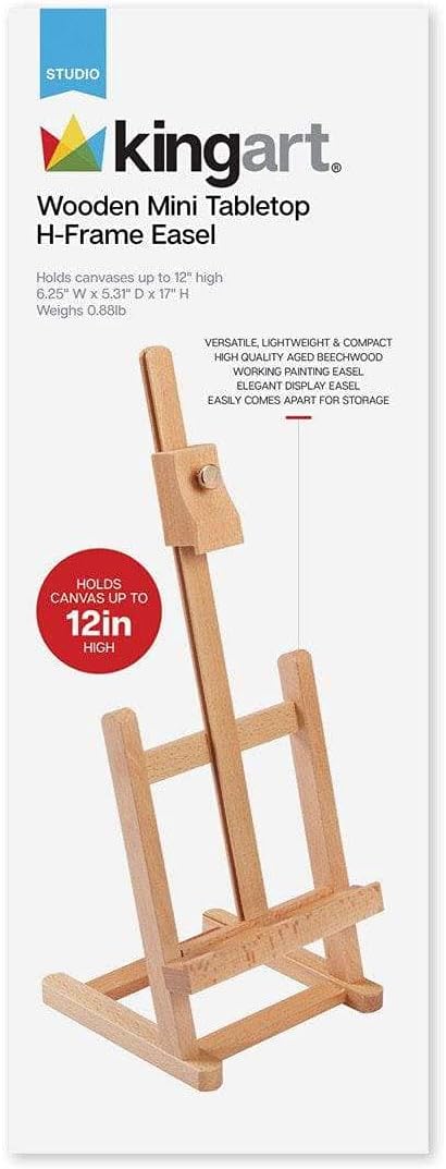 KINGART 16" Mini Tabletop Wooden H-Frame Studio Easel - Artists Adjustable Beechwood Painting and Display Easel, Holds Up to 12" Canvas - Portable...