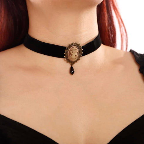 Denifery Gothic Vintage Victorian Choker Necklace Cameo Choker Necklace Black Velvet Choker Goth Vintage Jewelry for Women (Style 2)...
