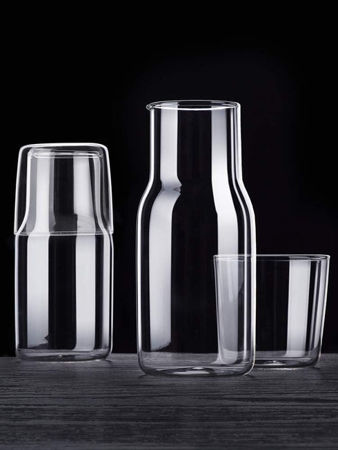 Sizikato 15 Oz Simple Clear Glass Bedside Night Water Carafe with Tumbler Glass....