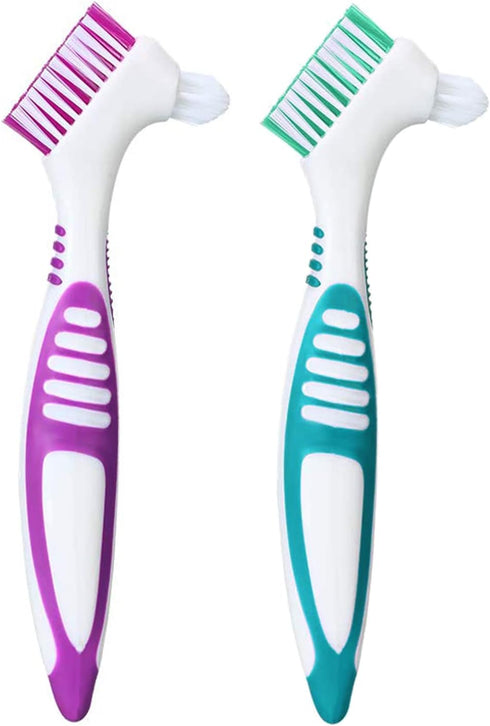 Premium Hygiene Denture Cleaning Brush Set, Multi-Layered Bristles & Ergonomic Rubber Handle, for Denture Care(Purple & Green)...