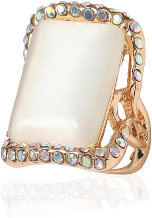 Retro Big Rectangle Statement Ring for Women Girls Gold Plated Cubic Zirconia Geometric Band Rings Comfort Fit CZ Engagement Wedding Birthday Chri...