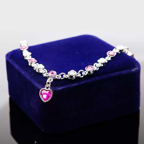 White Gold Plated Ocean Heart Charm Link Bracelet for Women Crystal Glass Heart Dainty Chain Simple Jewelry Gifts...