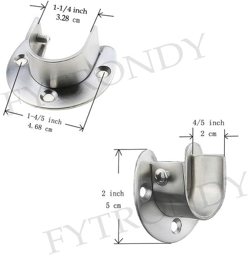 Stainless steel Wardrobe Closet Rod Bracket, U-Shaped Open type Socket bracket, Shower Curtain Rod Pole End Supports Sockets Flange (1-1/4 INCH, 4...