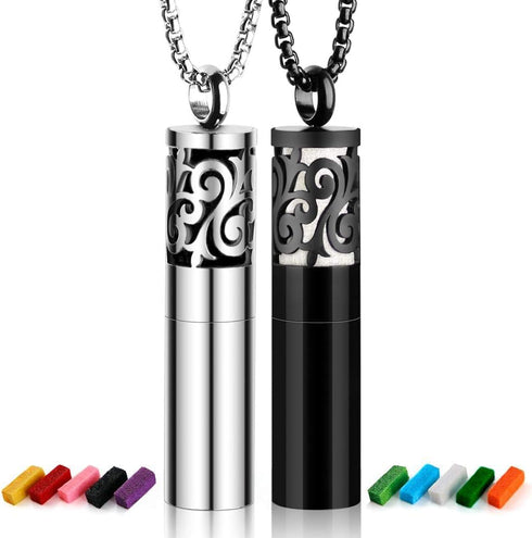 Essential Oil Diffuser Necklaces for Women, 2PCS Aromatherapy Necklaces Stainless Steel Diffuser Locket Pendant Cylinder with 20 Felt Pads, Aroma ...
