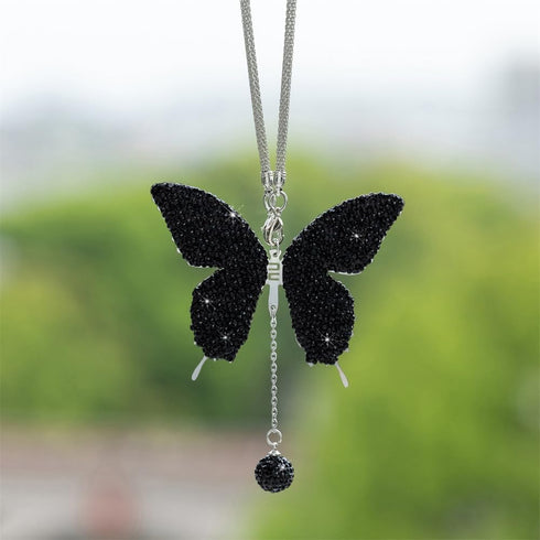 Bling Butterfly Diamond Car Accessories Crystal Butterfly Car Rear View Mirror Charms Good Luck Amulet Ornament Car Decoration Valentine's Day Gif...