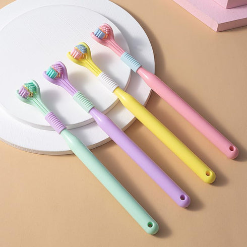 1pcs Random Color Three-Sided Soft Hair Toothbrush,Toothbrush Medium,Effective Wrap-Around Design,Deeply and Thoroughly To Clean Teeth and Gums,Ma...
