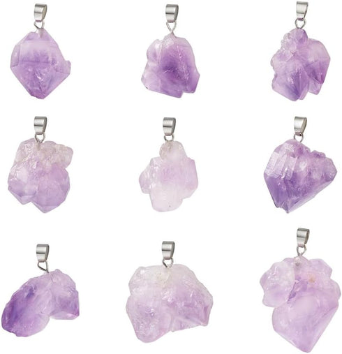 Fashewelry 30Pcs Natural Irregular Amethyst Rock Stone Pendants Healing Crystal Chakra Gemstone Charms for Jewelry Making Hole: 4x4mm...