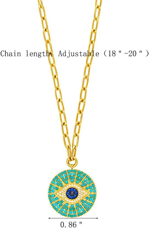 Obidos 14k Gold Plated Evil Eye Turquoise Pendant Necklace for Women 18-20Inch,Round Circle Disk Minimalist Jewelry...