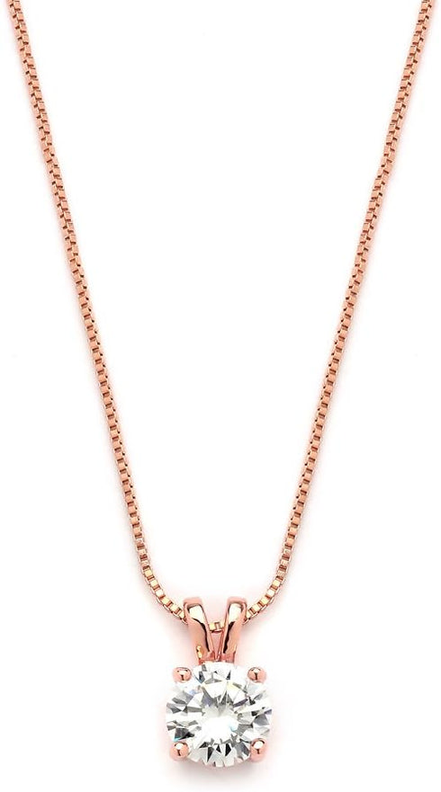 Mariell Cubic Zirconia Crystal Rose Gold Pendant Necklace for Women, 2 Carat CZ Bridal Wedding Jewelry...