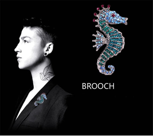 Sparkling Rhinestone Seahorse Brooches Pin Fashion Cute Lapel Pin Sea Animal Brooch Badge Pins for Kids Women Jewelry Gifts...