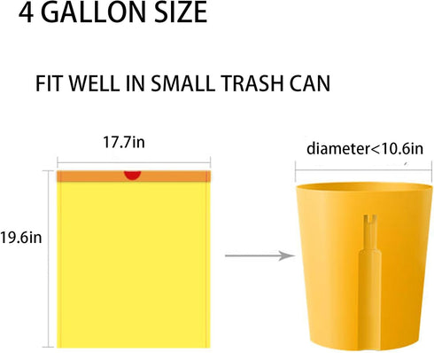 Small Garbage Bags for Bathroom, Kitchen Trash Bags Drawstring Unscented Yellow 4 Gal Clear Trash Can Liner...