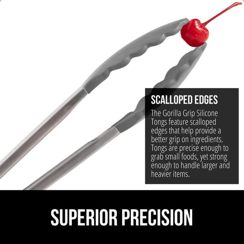 GORILLA GRIP Stainless Steel Heat Resistant Kitchen Tongs for Cooking, 9 + 12 Inch, Set of 2 BBQ Tong, Non Scratch Silicone Tip for Pan, Strong Gr...