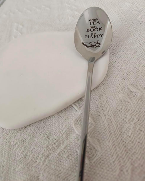 Tea Book Gifts Spoon for Women Men Drink Tea Read Book be Happy Spoon for Daughter Friends Tea Book Lover Gift for Teen Christmas Birthday Gifts f...