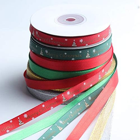 Merry Christmas Ribbons 2/5’’ Gift Ribbon for Gifts Wrapping 150 Yards Mix Designs Holiday Grosgrain Satin Ribbon Set Christmas Designs Crafts & S...
